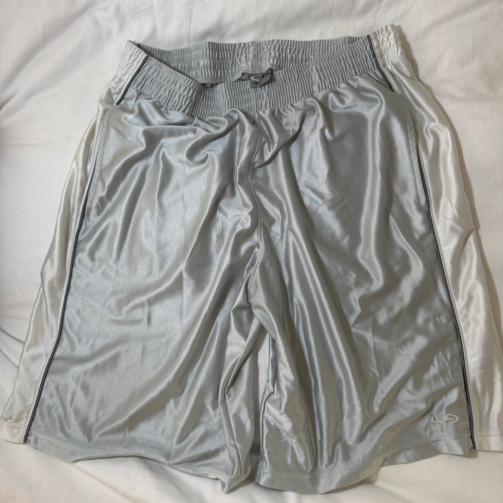 Champion C9 Dazzle Shiny Basketball Silver and White Athletic Shorts